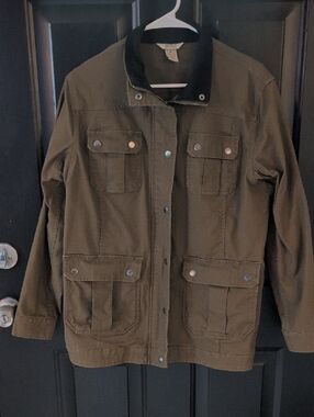 Duluth Trading Co Olive Green Jacket with Black Collar